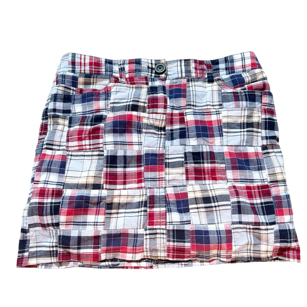 Ann Taylor LOFT Red White & Blue Plaid Quilted Mini Skirt Size 8 Cotton Summer